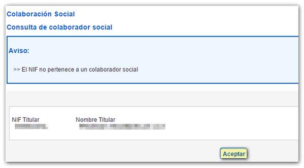 Missatge NIF no pertany a un col·laborador