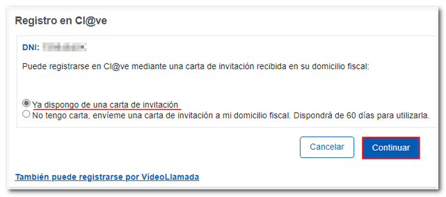 Marcar "Ya dispongo de carta de invitación"
