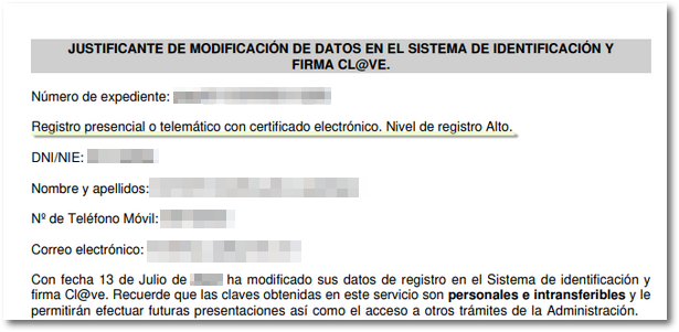 Justificante modificación