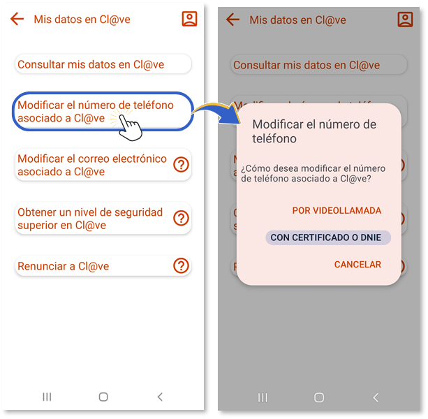 Modify the phone number from the Cl@ve PIN app