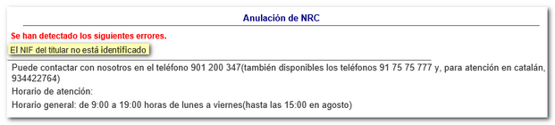 Errores: El NIF del titular no está identificado