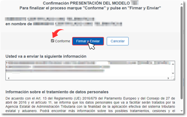 Conforme, Firmar y enviar