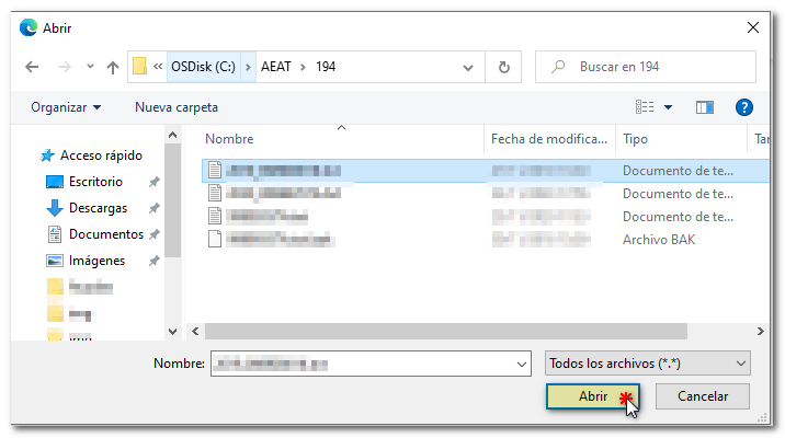 Seleccione el fichero para validar