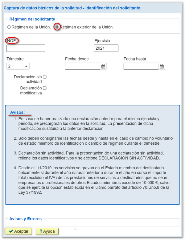 Dades identificatives Règim exterior de la Unió