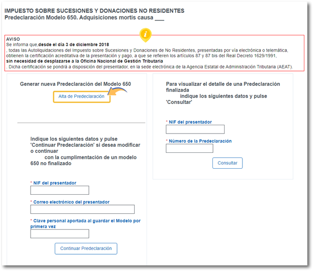 Alta predeclaració