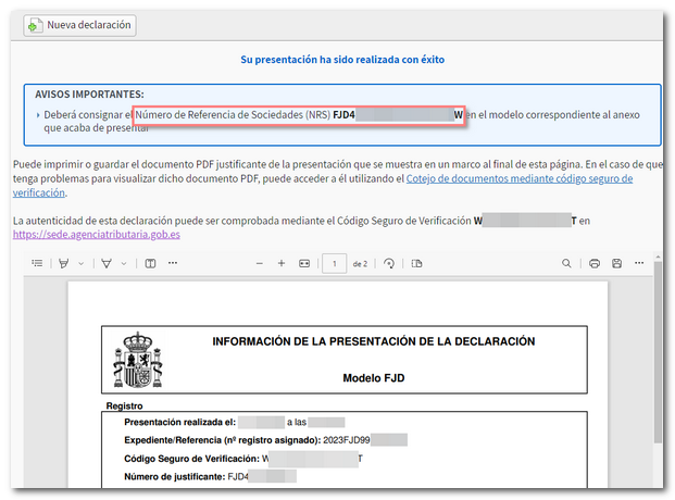 Justificante de presentación