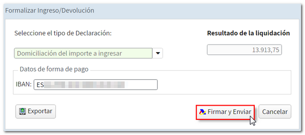 Ventana formalizar ingreso o devolución