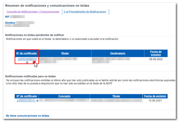 accés a l'enllaç de notificació