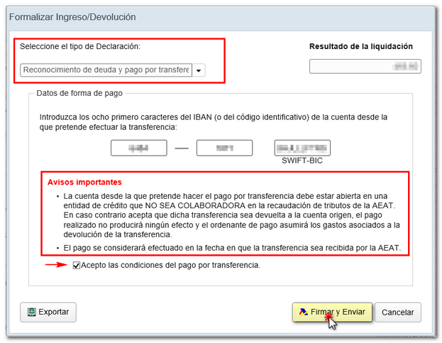 Reconeixement de deute i pagament per transferència
