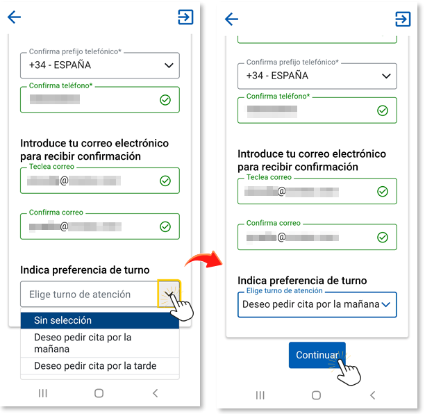 Turno de cita, mañana o tarde