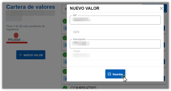 Nuevo valor