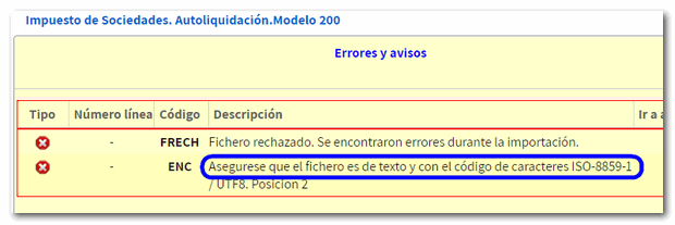 Error al importar fichero