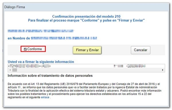Screenshot of the signature dialog