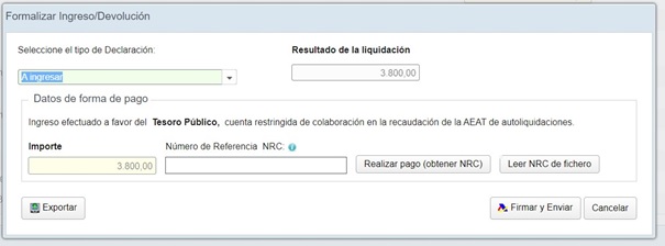 screenshot of formalizing income/return